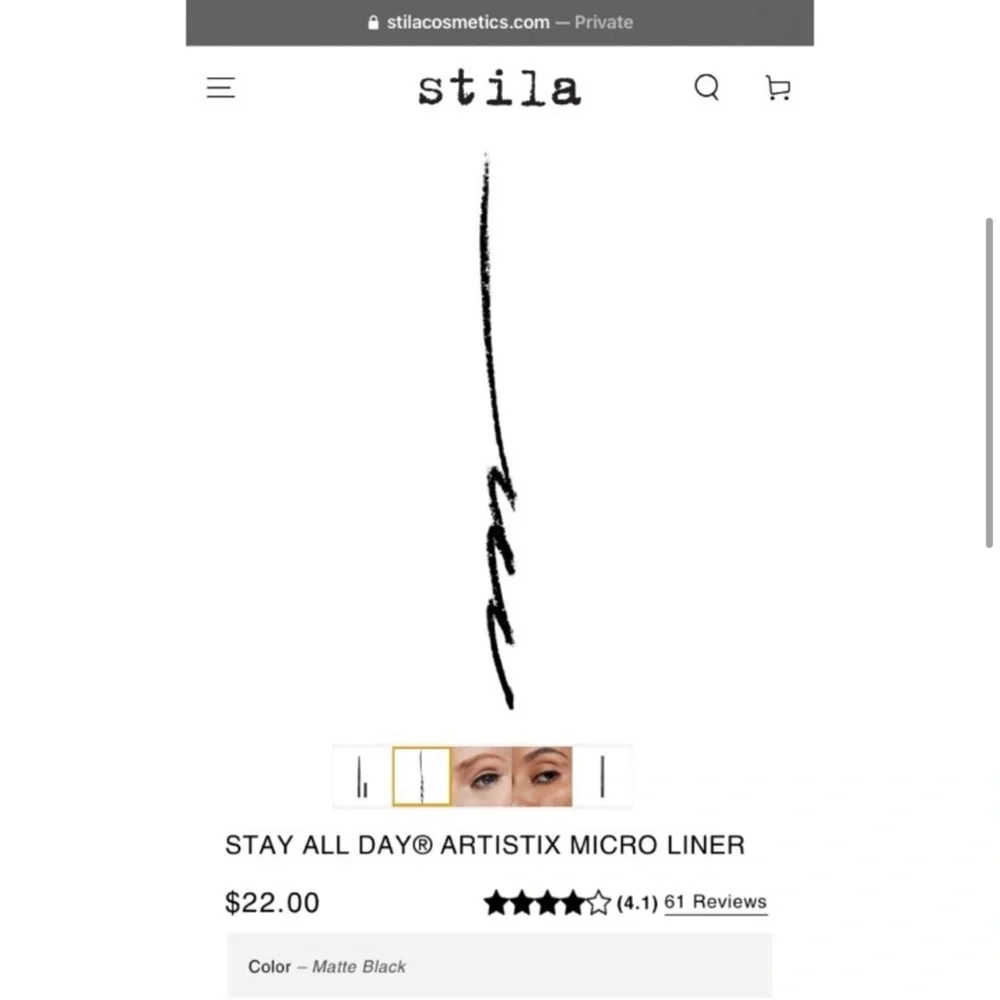 New! STILA Matte Black ArtiStix Micro Liner Superfine Eyeliner Pencil Full Size